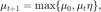 $$ \displaystyle \mu_{t+1} = \max \{ \mu_0, \mu_t \eta \}, $$