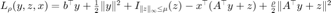 $L_\rho(y,z,x)=b^\top y+\frac{1}{2}\|y\|^2+I_{\|z\|_\infty\le\mu}(z) -x^\top(A^\top y+z)+\frac{\rho}{2}\|A^\top y+z\|^2$