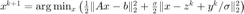 $x^{k+1}=\arg\min_x\left(\frac{1}{2}\|Ax-b\|_2^2+\frac{\sigma}{2} \|x-z^k+y^k/\sigma\|^2_2\right)$