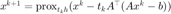 $x^{k+1}=\mathrm{prox}_{t_{k}h}(x^k-t_{k}A^\top(Ax^k-b))$