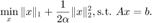 $$ \displaystyle \min_x \|x\|_1 + \frac{1}{2\alpha} \|x\|_2^2,
\mathrm{s.t.}\ Ax = b. $$