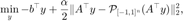 $$ \displaystyle \min_y -b^\top y + \frac{\alpha}{2}\|A^\top y
- \mathcal{P}_{[-1,1]^n}(A^\top y) \|_2^2, $$