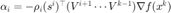 $\alpha_{i}=-\rho_{i}(s^{i})^\top (V^{i+1}\cdots V^{k-1})\nabla f(x^k)$